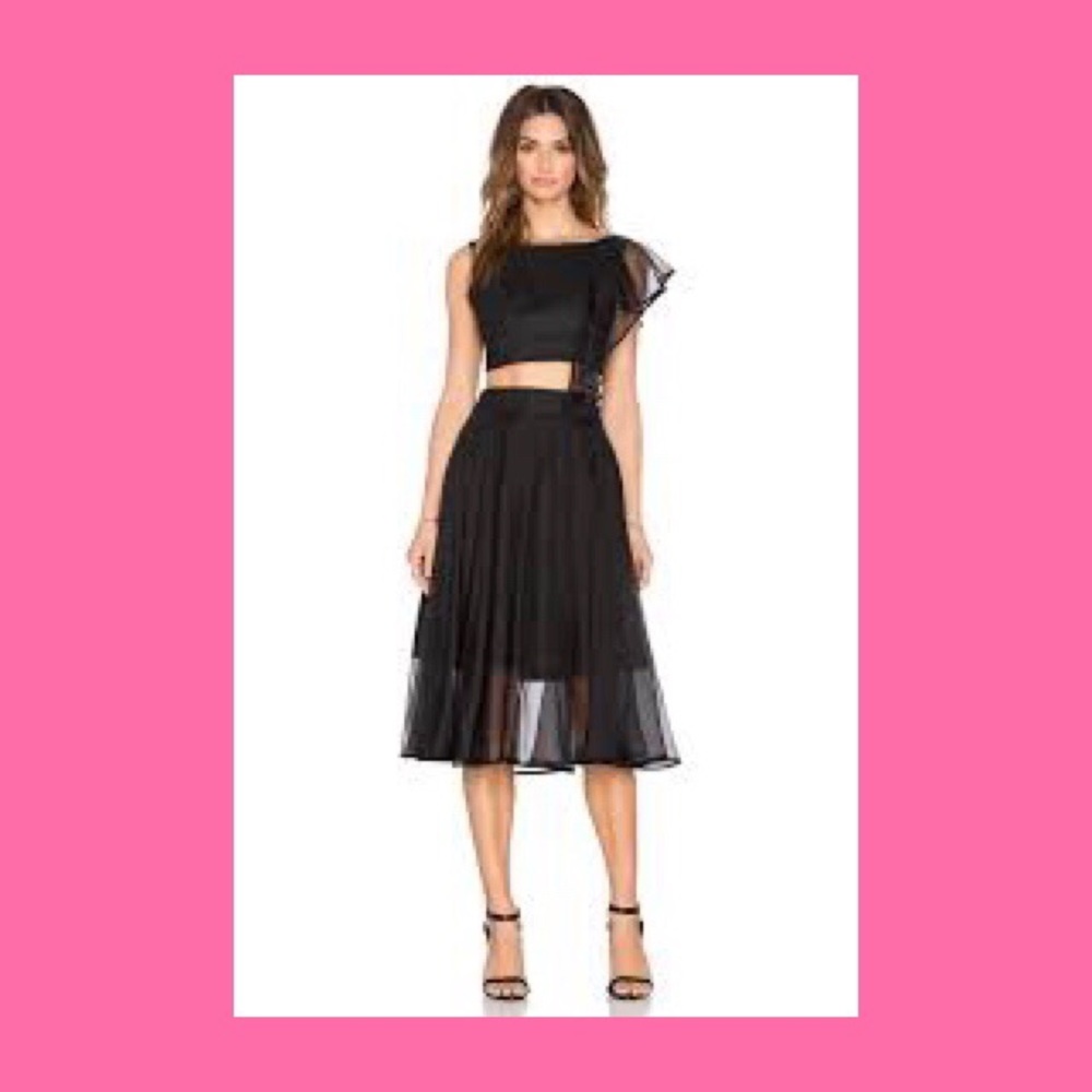 MILLY BLACK CASCADE SILK ORGANZA SKIRT SET SZ 2/6